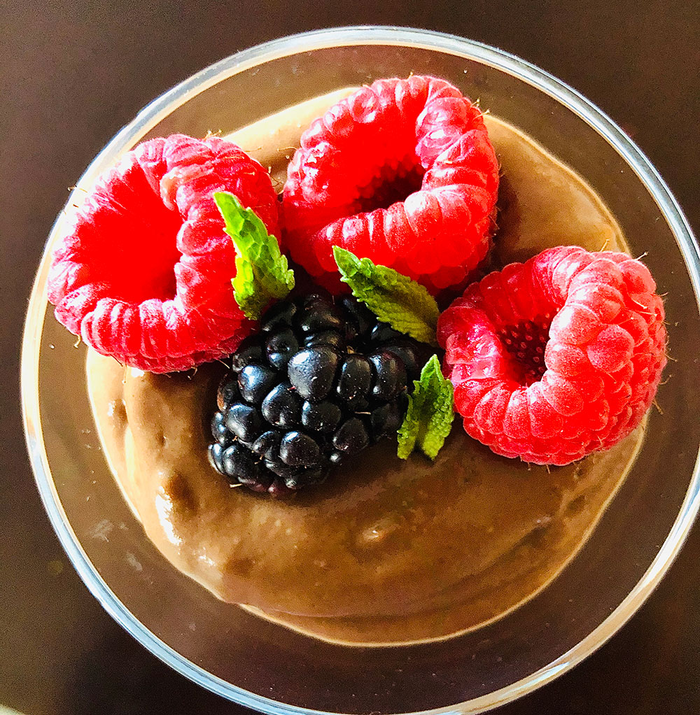 Chocolate Avocado Mousse with fruit