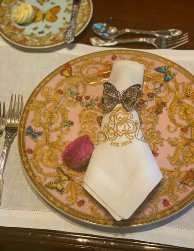 Dining plate, napkin and silverware