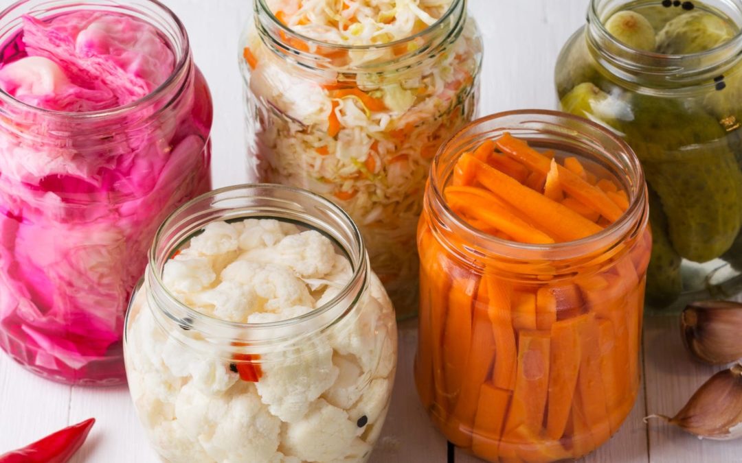 Pickled vegetables in jars
