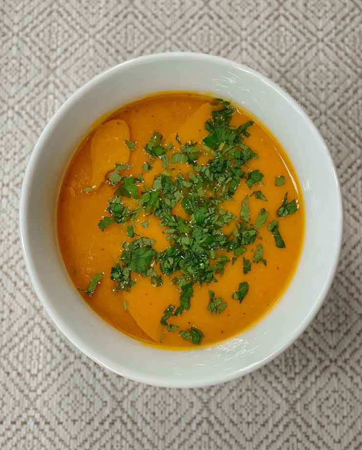 Roasted butternut squash soup in a bowl