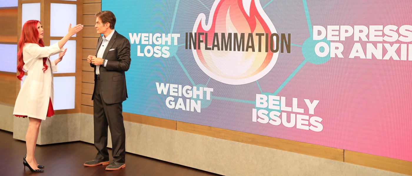 Dr Stacie Stephenson & Dr Oz standing in front of an inflammation graphic